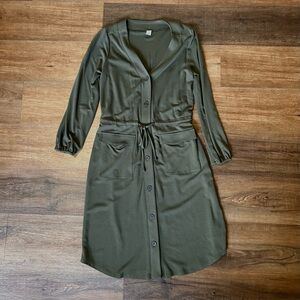 Olive Green Button-Up Dress